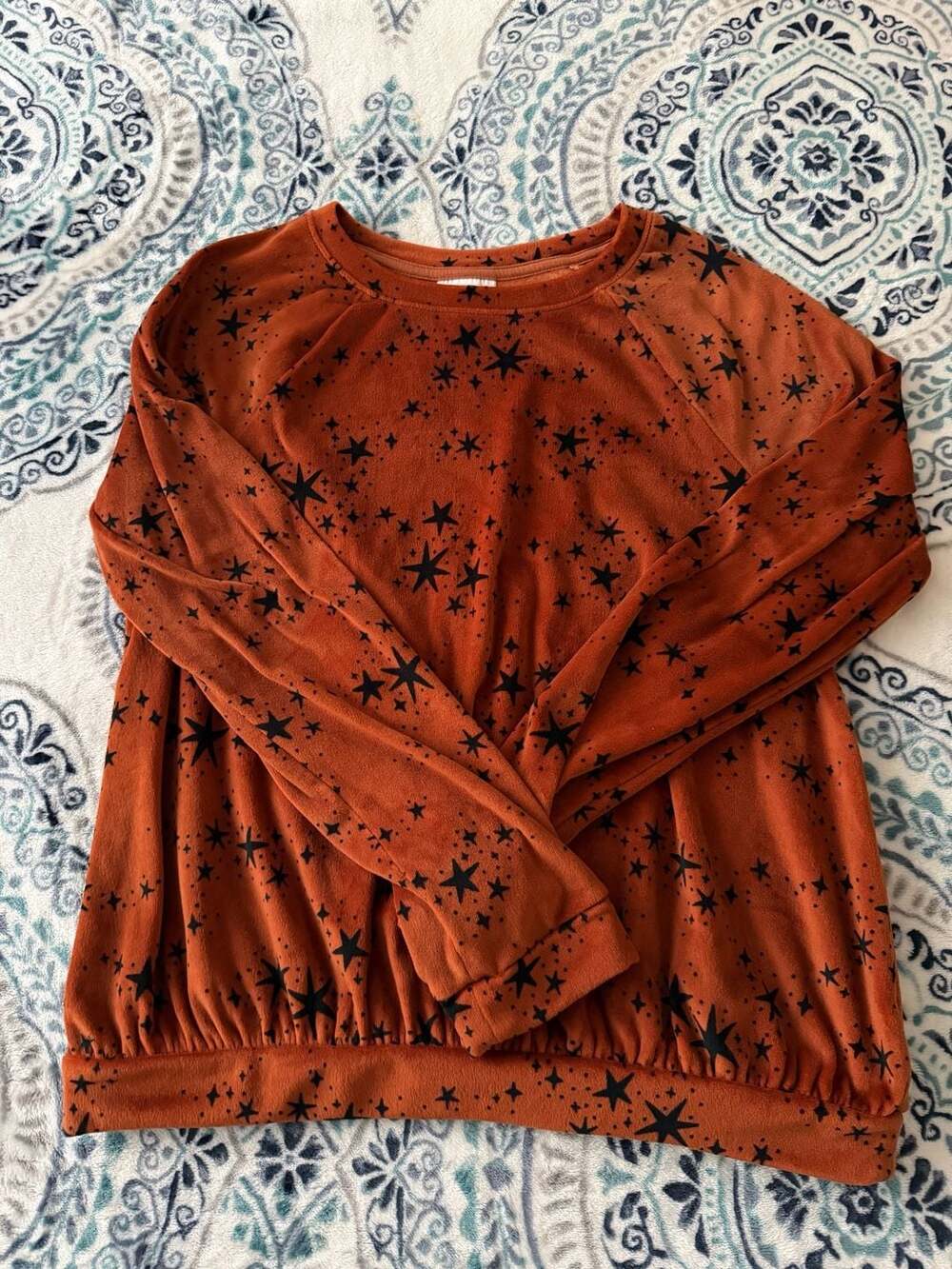 Cat & Jack Orange Velour Pullover Sweatshirt with Black Stars Size XL (14/16)